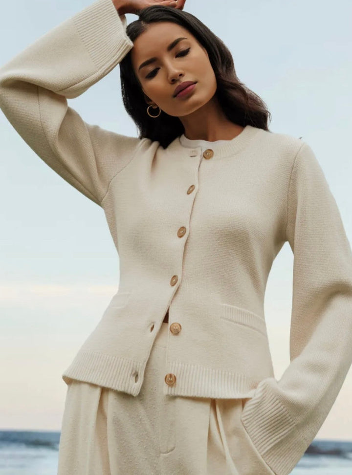 Women's Knit Cardigan - Button Closure - Round Neck - Long Sleeves - Soft and Comfortable