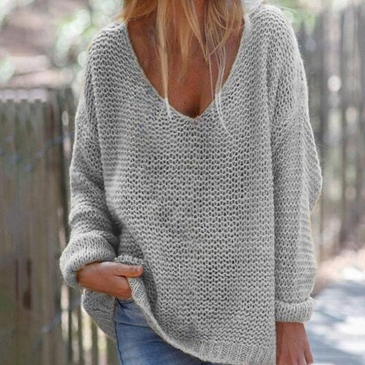Women's Knit Sweater - Oversized Loose Fit - Soft V-Neck - Long-Sleeved Warm Comfort
