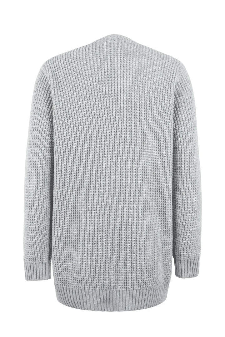 Women's Cardigan - Long Open Front - Knitted Texture - Soft Ribbed Edges - With Pockets