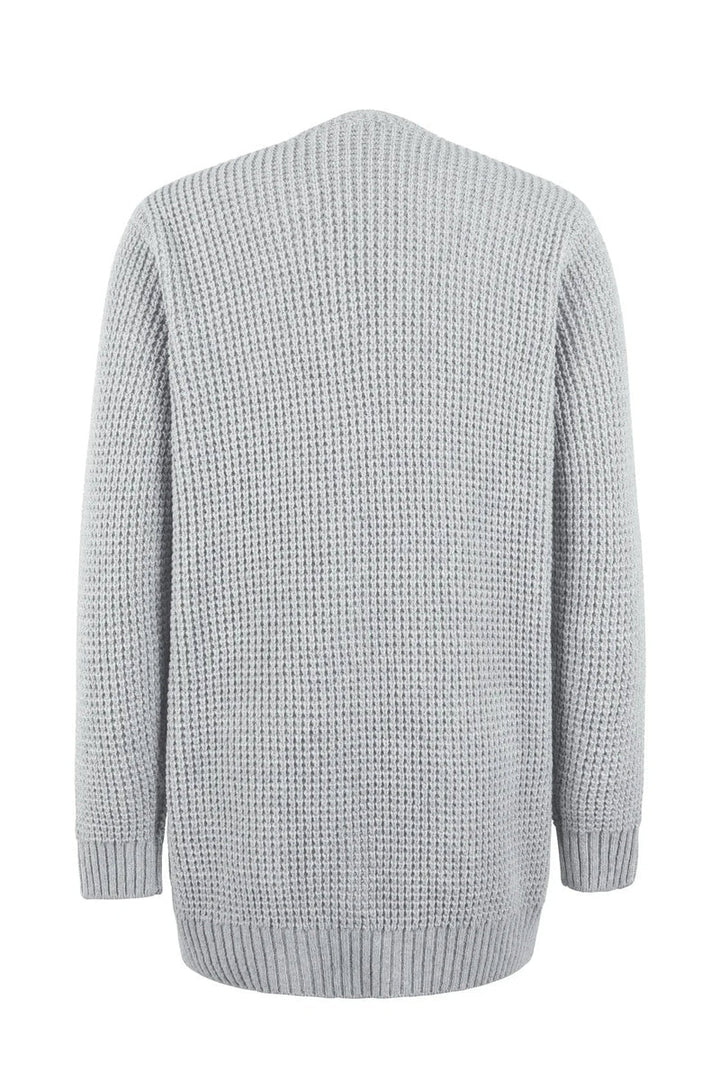 Women's Cardigan - Long Open Front - Knitted Texture - Soft Ribbed Edges - With Pockets