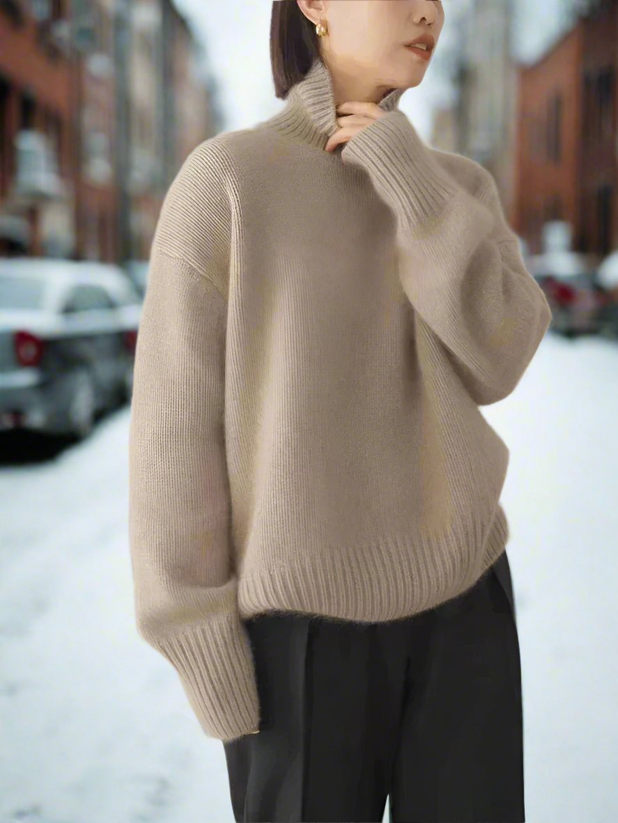 Women's Turtleneck Sweater - Soft Knit - Oversized Fit - Long Sleeves