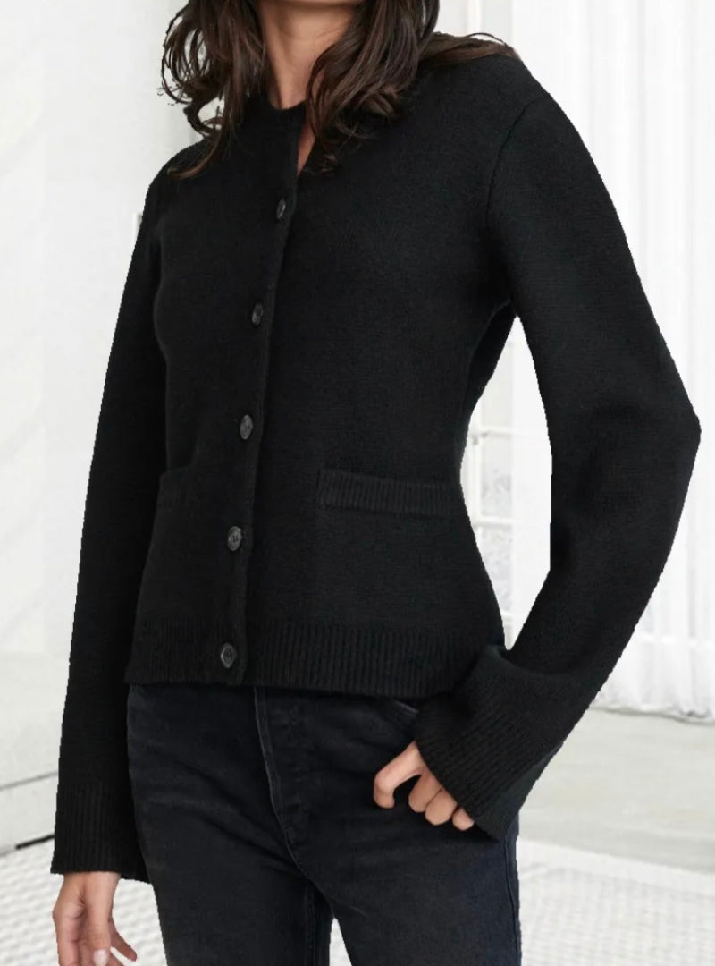 Women's Knit Cardigan - Button Closure - Round Neck - Long Sleeves - Soft and Comfortable