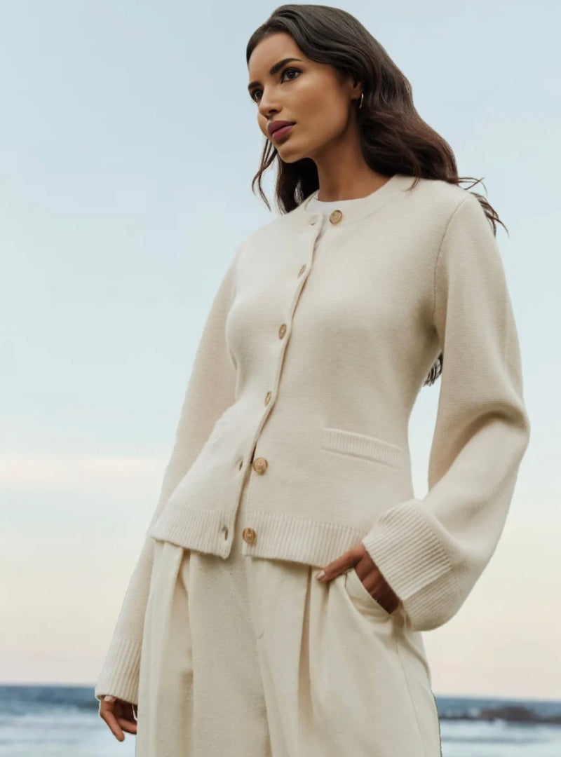 Women's Knit Cardigan - Button Closure - Round Neck - Long Sleeves - Soft and Comfortable