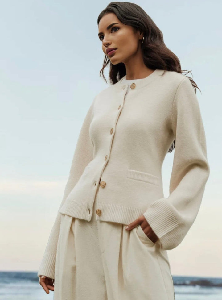Women's Knit Cardigan - Button Closure - Round Neck - Long Sleeves - Soft and Comfortable