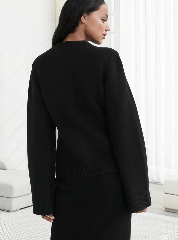 Women's Knit Cardigan - Button Closure - Round Neck - Long Sleeves - Soft and Comfortable