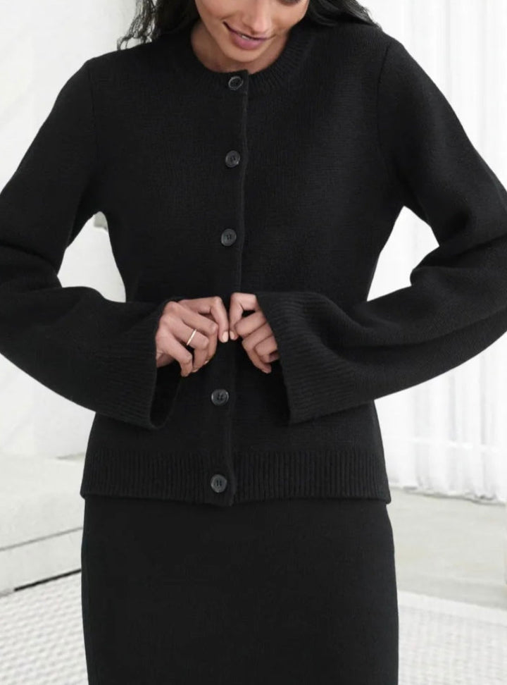 Women's Knit Cardigan - Button Closure - Round Neck - Long Sleeves - Soft and Comfortable
