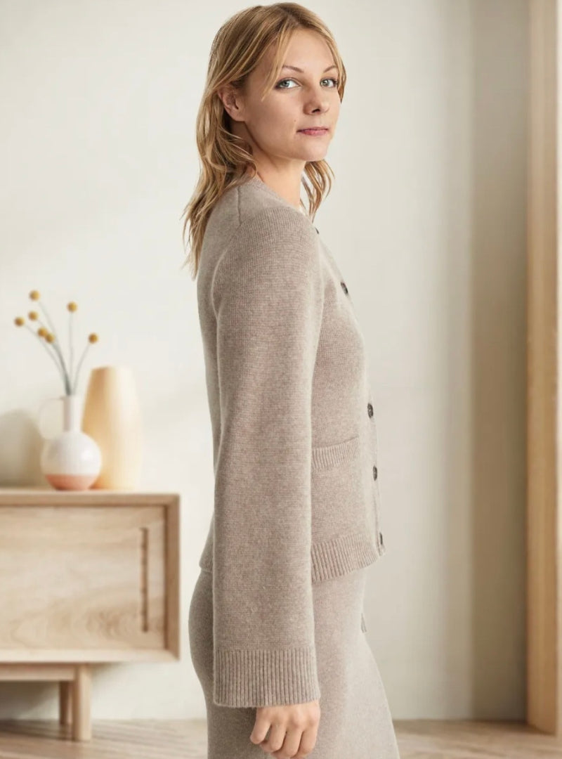 Women's Knit Cardigan - Button Closure - Round Neck - Long Sleeves - Soft and Comfortable