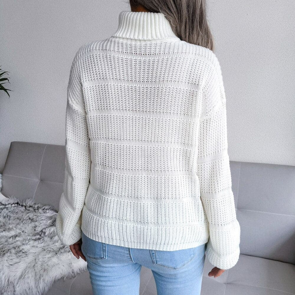 Women's Turtleneck Sweater - Soft Knit - Ribbed Design - Loose Fit - Long-Sleeved